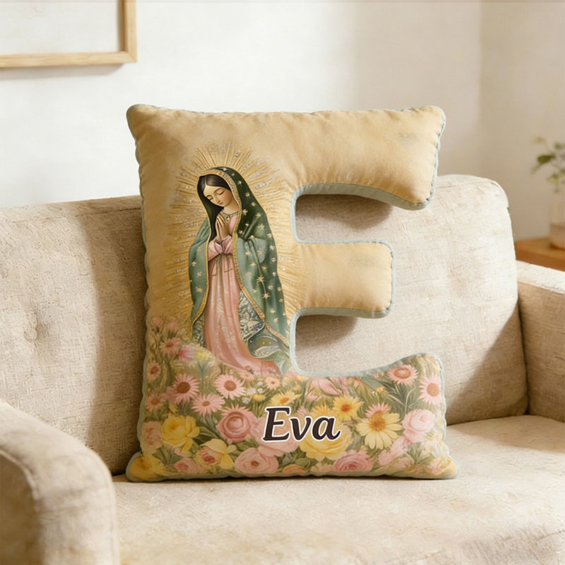 Personalized Our Lady of Guadalupe Letter Pillow with Custom Name Religious Home Decor Catholic Gift for Women Graphic 3D Print Pillow