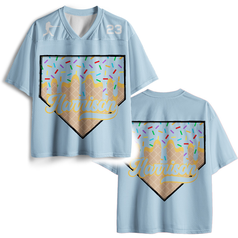 Personalized Baseball Mesh Jersey Baseball Ice Cream Dripping with Custom Name and Number