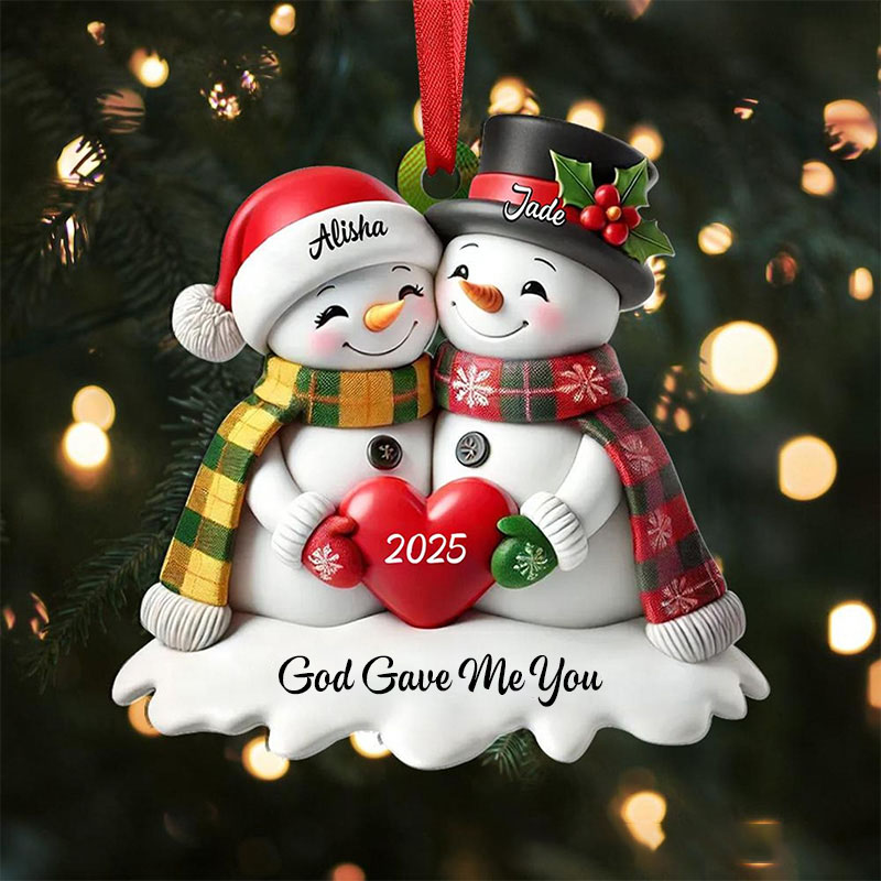 Personalized Snowman God Gave me you Acrylic Christmas Ornament with Name and Text Religious Gift Christmas Tree Decor Christian Gift for Couple