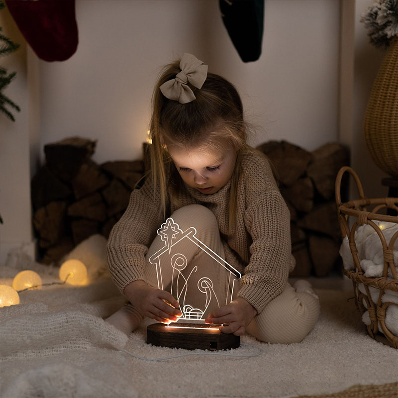 Personalized Nativity Scene LED Night Light with Name Wooden Base Home Decor Religious Gift Christmas Gift for Kid