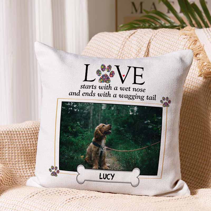 Personalized Dog Lover the Shape of Love Throw Pillows
