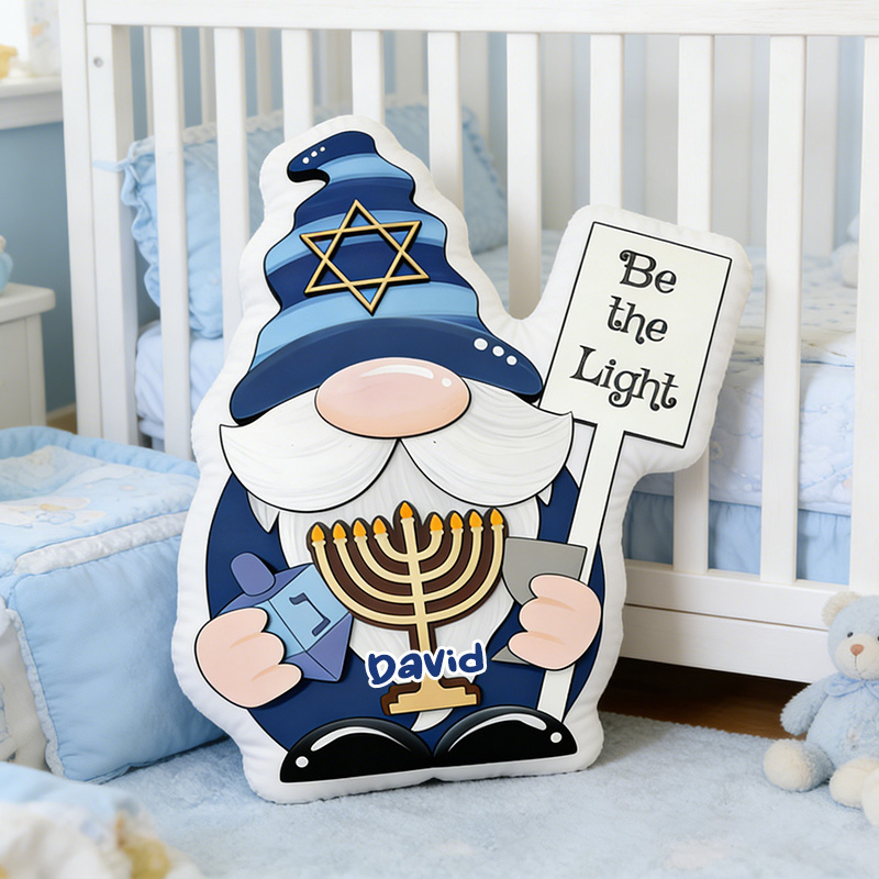 Personalized Hanukkah Gnome be the Light Pillow with Custom Name Religious Home Decor Happy Hanukkah Gift for Jewish Family