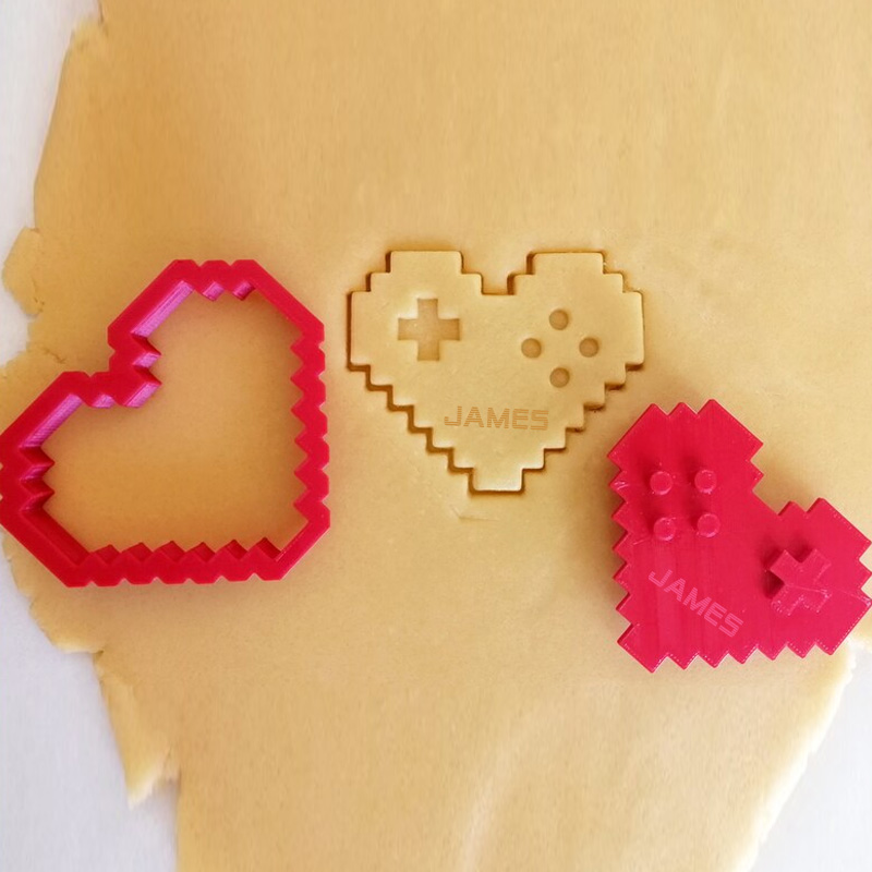 Personalized 8 Bit Gamer Heart Cookie Cutter 3D Printed Baking Supplies Fondant Tool Craft Stamp for Gamer Geek Lover