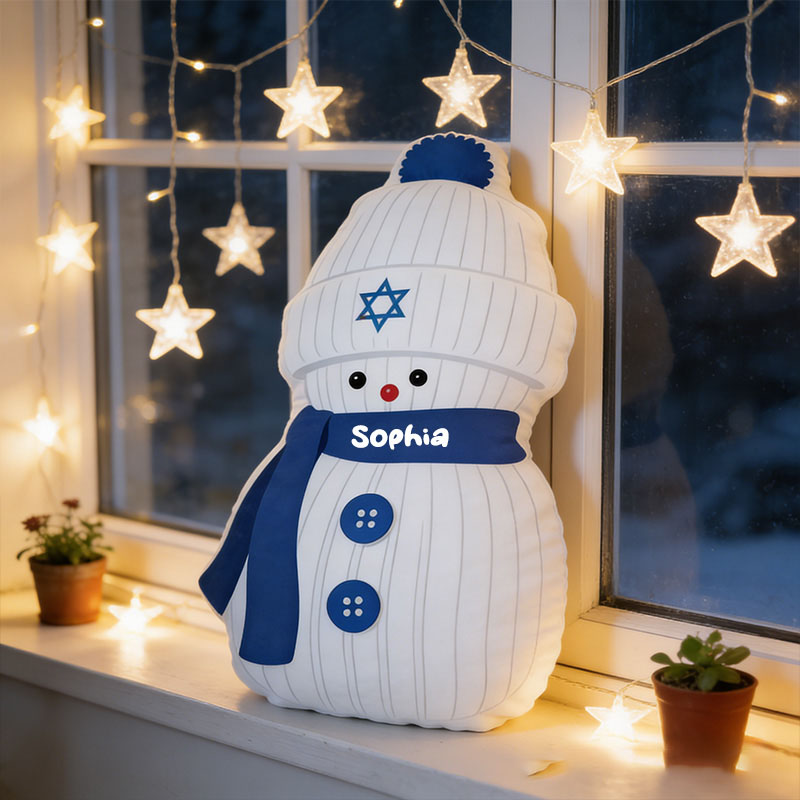 Personalized Hanukkah Snowman with Custom Name Pillow Religious Home Decor Happy Hanukkah Gift for Jewish Family Gift for Kid