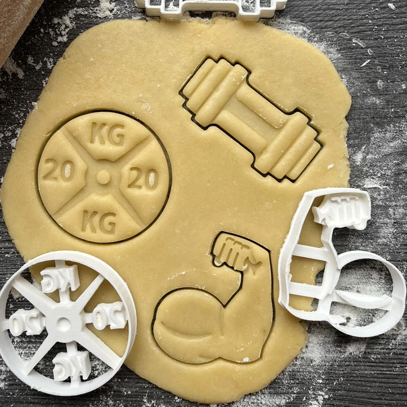 Personalized Gym Themed Cookie Cutter Biceps Dumbbell Weight Plate 3D Printed Baking Supplies Fondant Tool Craft Stamp for Gym Lover