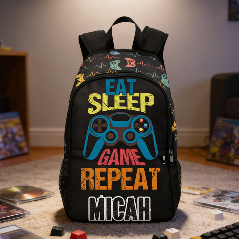 Personalized Eat Sleep Game Repeat Gaming Backpack For Gamer Boys Geek Lover