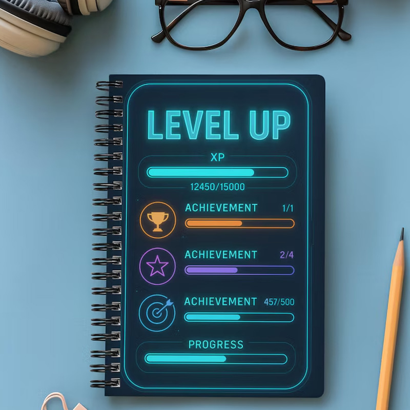 Personalized Gamer XP Tracker Spiral Notebook Gaming Design Productivity Log for Geek Lover