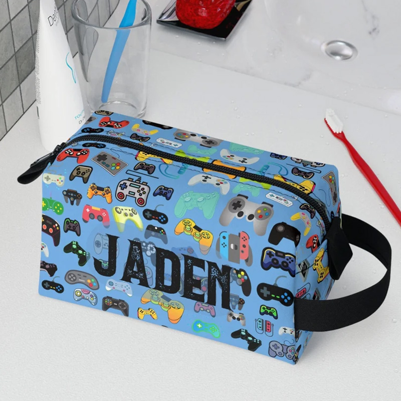Personalized Game Controller Toiletry Bag Accessory Pouch Custom Name Travel Bag for Geek Lover