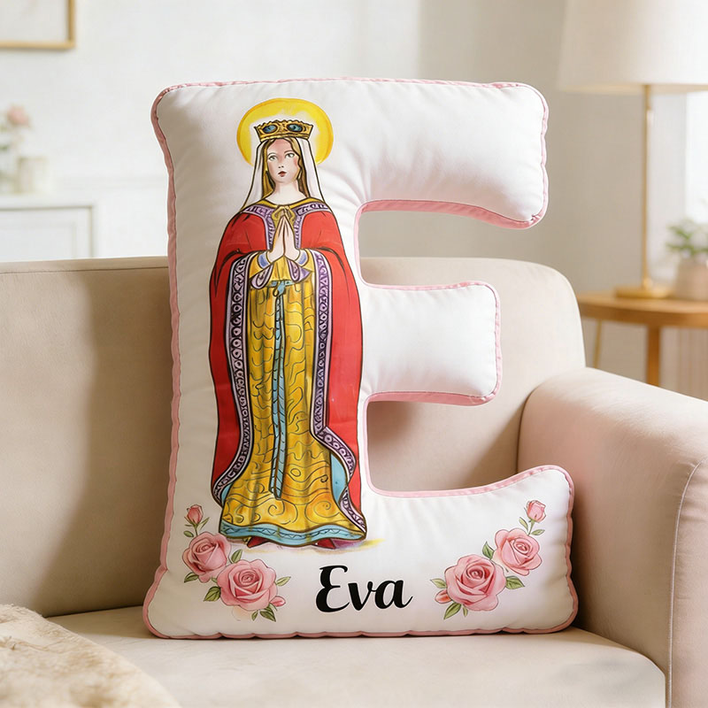 Personalized Saint Amelia Pink Rose Letter Pillow with Name Home Decor Catholic Gift Religious Gift for Women Graphic 3D Print Pillow
