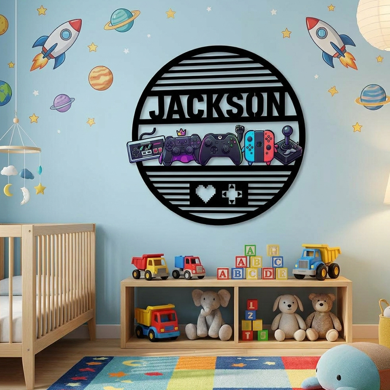 Personalized Gamer Metal Name Sign Custom Kids Gaming Room Wall Decor