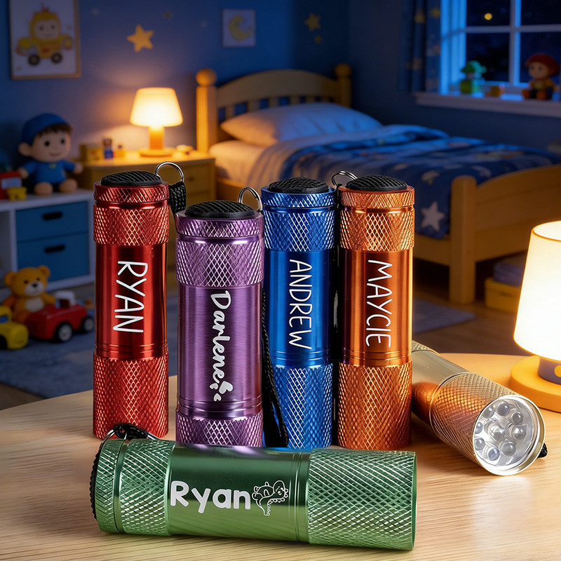 Personalized Mini LED Flashlight Custom Engraved Keychain Flashlight Wrist Strap Light Camping Gift for kids Him Dad Men 