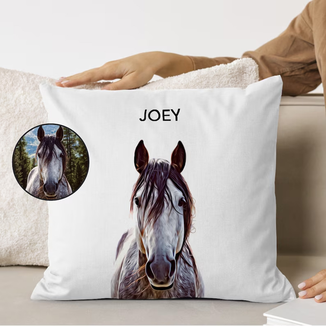 Personalized Equestrian Throw Pillow Horse Pillow Custom Equestrian Pillow From Horse Photo Custom Horse Gifts Farmhouse Decor for Riding Lovers Equestrian Lovers