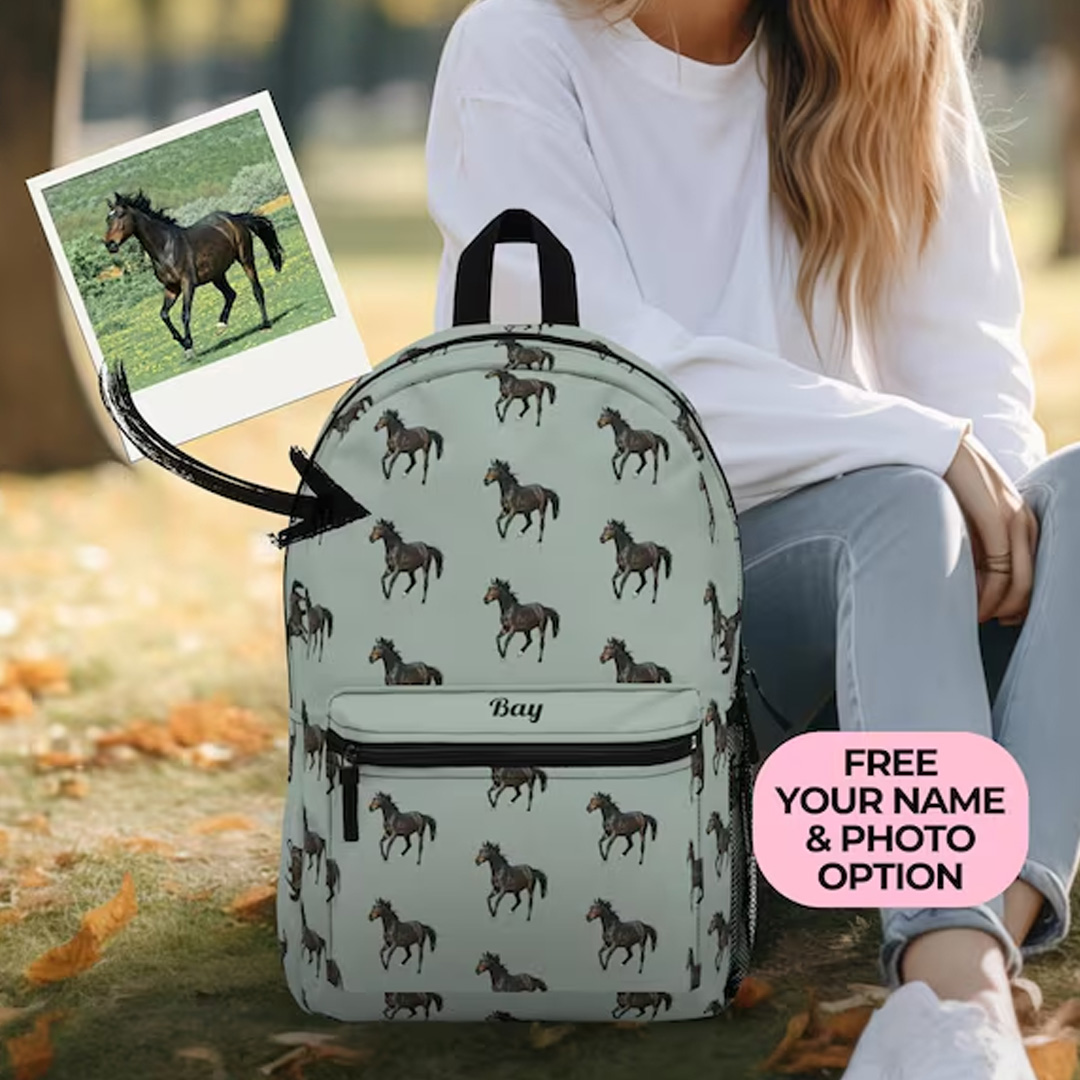Personalized Equestrian Horserider Custom Photo Backpack Gift for Horseriding for Riding Lover