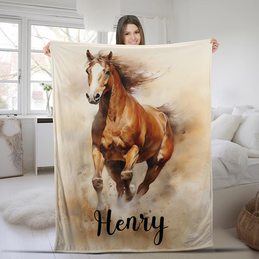 Personalized Riding Blanket Equestrian Horse Photo Custom Keepsake Blanket for Horse Enthusiast Family Blanket for Riding Lovers Equestrian Lovers