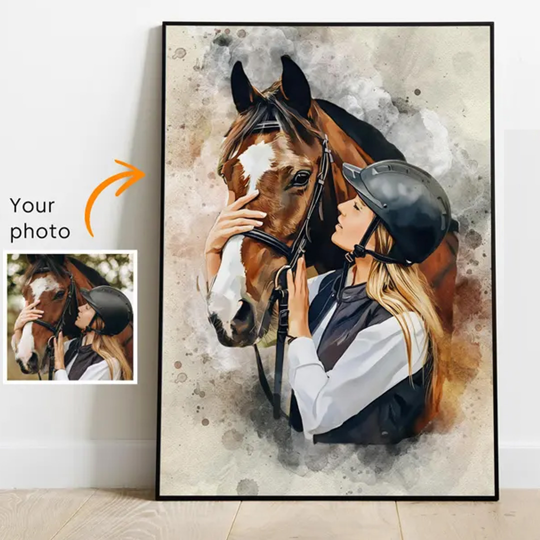 Personalized Horse Gift Photo Portrait Equestrian Art Print Wall Decor Home Decor Gift for Riding Lover