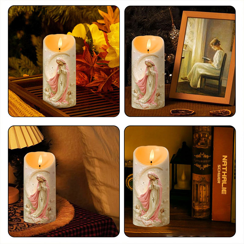 Personalized Soft Light Sacred Night Virgin Mary Flameless LED Candle with Name Catholic Gift Religious Decor Prayer Faith Gift