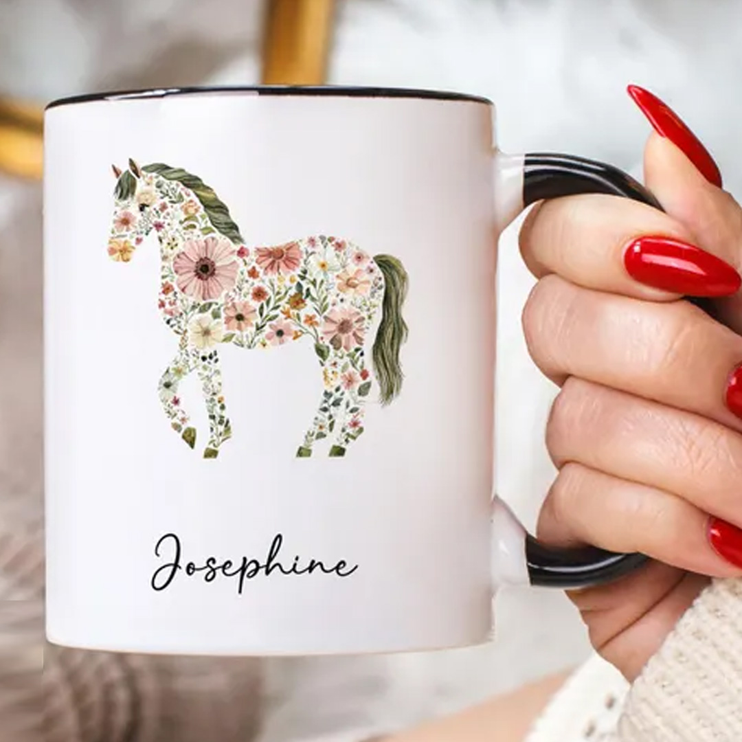 Personalized Floral Horse Coffee Cup Custom Colt Tea Cup Horse Mama Horse Lover Gift for Riding Lovers