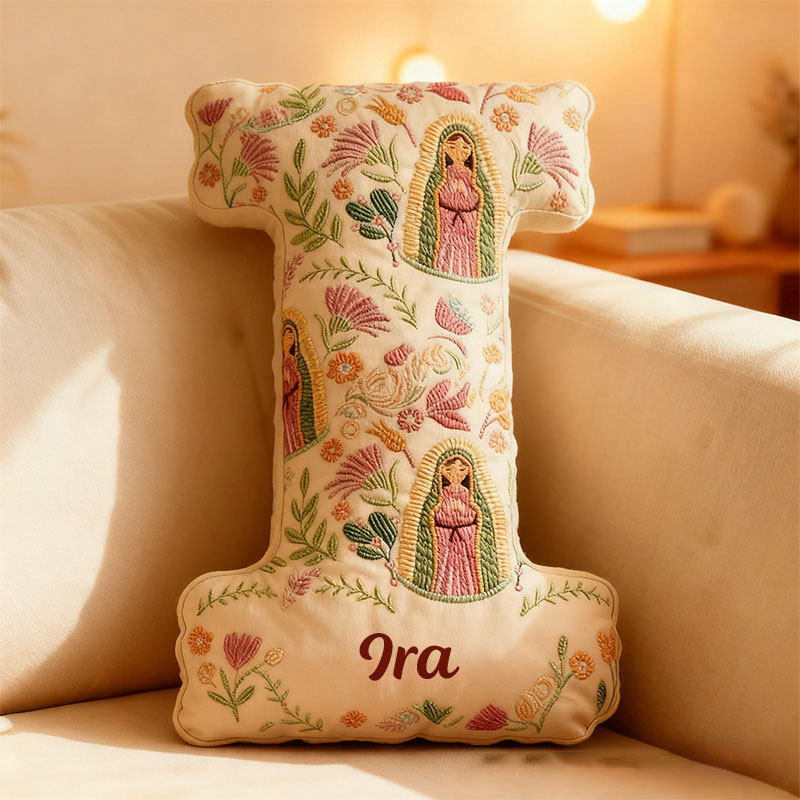 Personalized Our Lady of Guadalupe Letter Pillow with Custom Name Graphic 3D Print Pillow Religious Home Decor Catholic Gift for Women