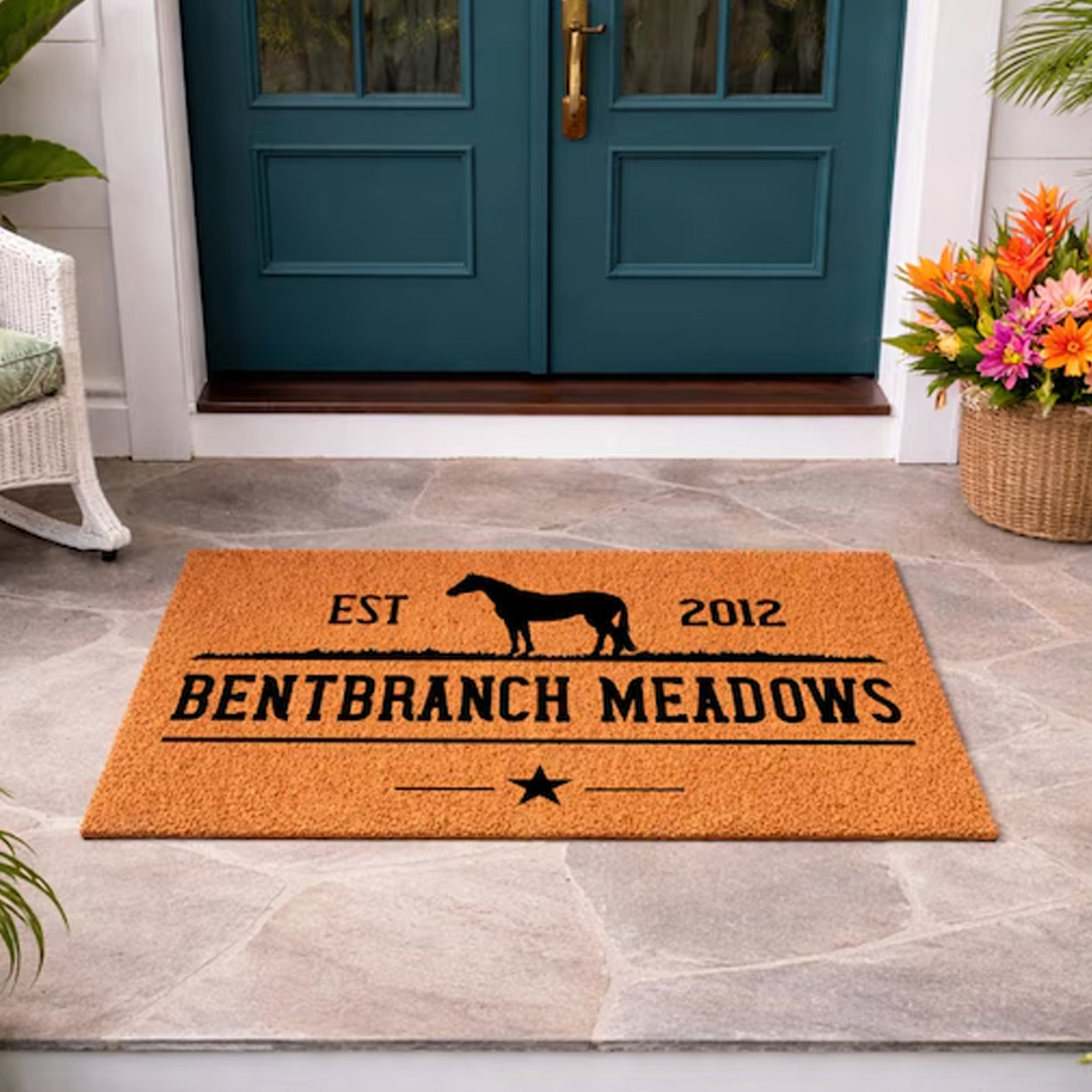 Personalized Name and EST Horse Farm Horse Ranch Farm Mat Farmhouse Welcome Mat Farmer Door Mat Farm Gift for Riding Lovers Equestrian Lovers