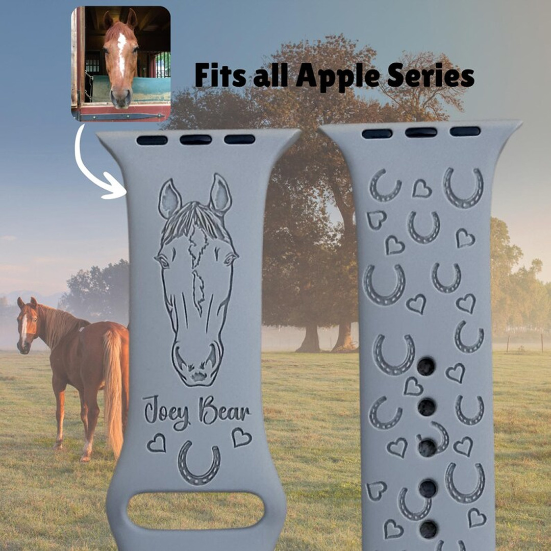 Personalized Photo Engraved Horse Watch Band for Horse Riding Lover
