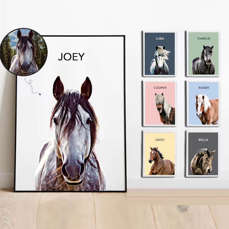 Personalized Horse Portrait From Photo Custom Horse Portrait Home Decor Gift for Riding Lover