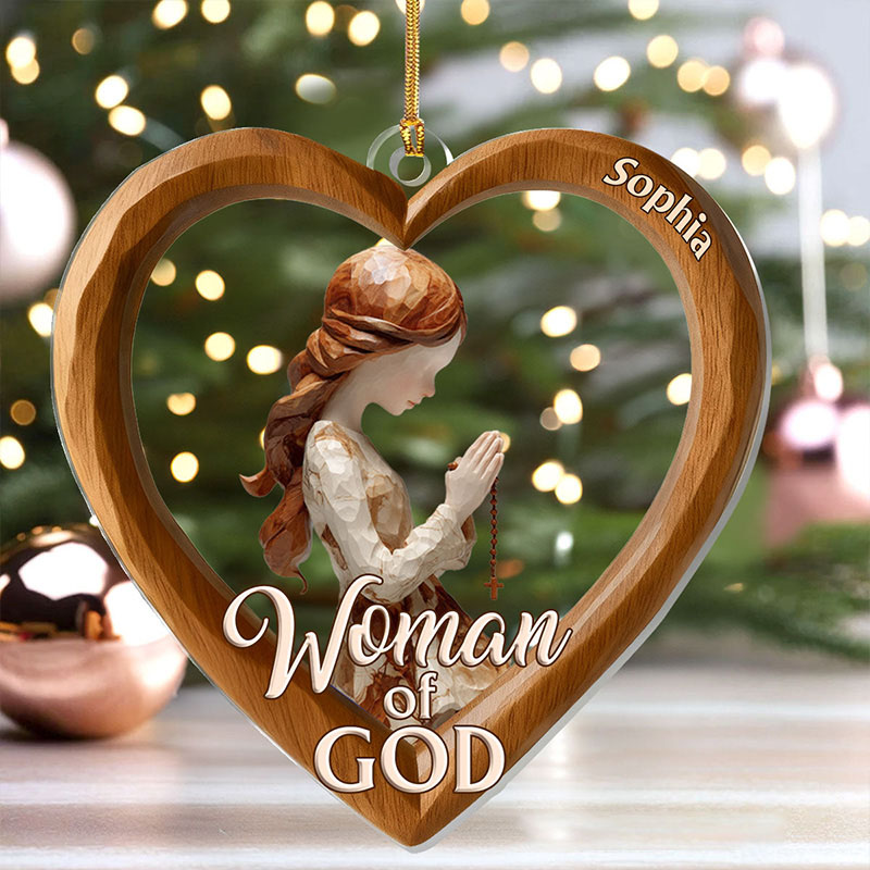 Personalized Woman Of God Heart Shape Acrylic Ornament with Custom Name Religious Gift Christian Gift for Women