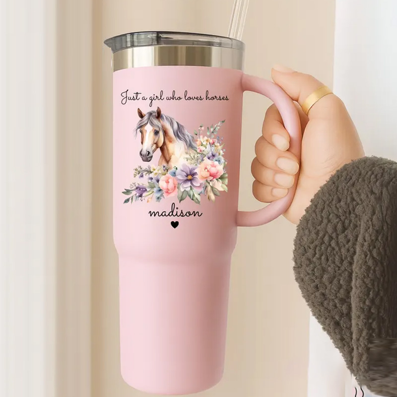 Personalized Horse Tumbler Just a Girl Who Loves Horses Tumbler Name Equestrian Gift for Riding Lover