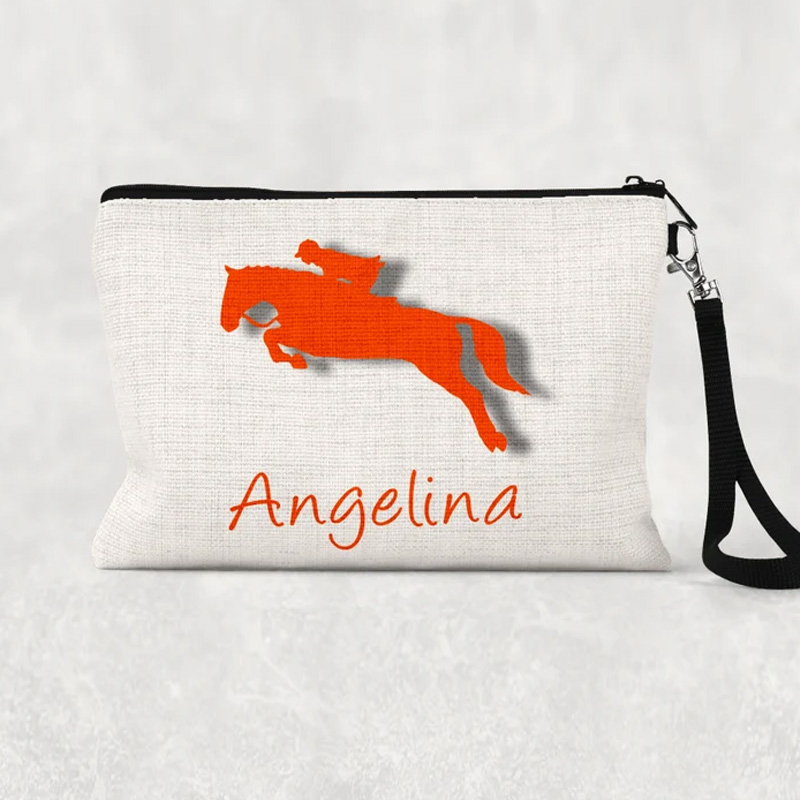 Personalized Equestrian Makeup Bag Equestrian Cosmetic Bag Horse Zipper Pouch Gift Linen Zipper Pouch for Riding Lovers