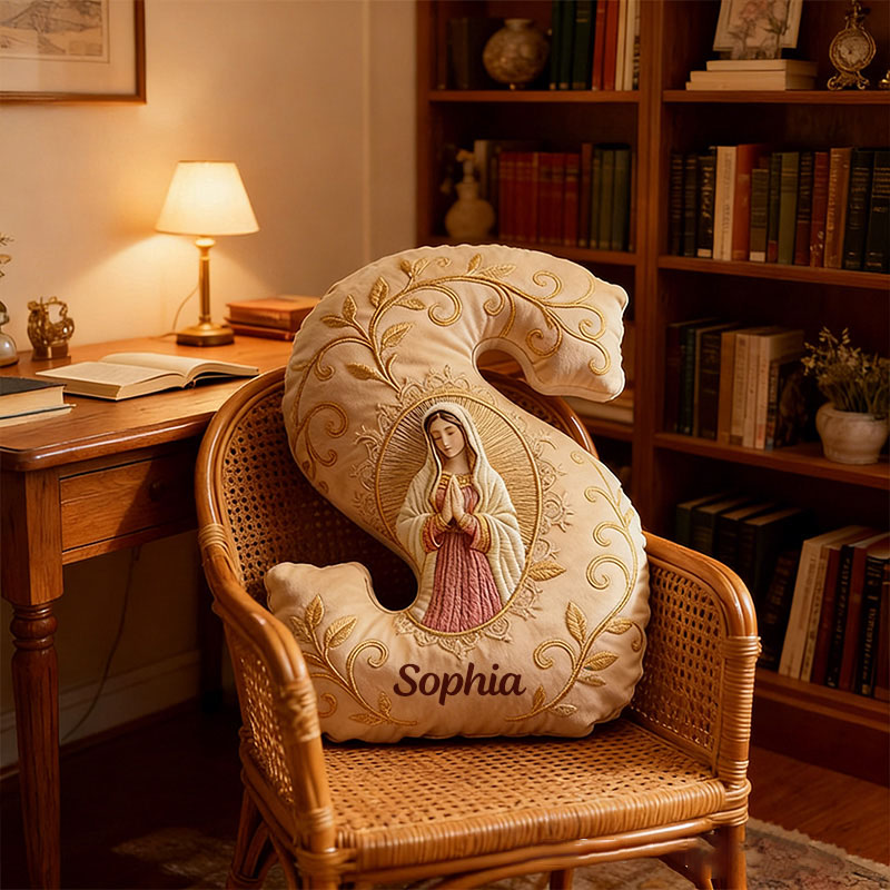 Personalized Believe Virgin Mary Letter Pillow with Custom Name Graphic 3D Print Pillow Home Decor Religious Gift Catholic Gift for Women
