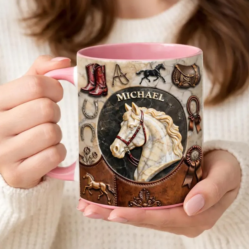 Personalized Equestrian Coffee Mug with Horse Design Gift Western Style Ceramic Cup for Equestrian Horse Riding Lovers