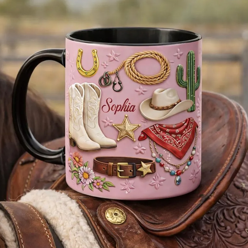 Personalized Cowgirl Mug Western Cowgirl Coffee Cute Pink Cowboy Design Ceramic Cup for Equestrian Horse Riding Lovers