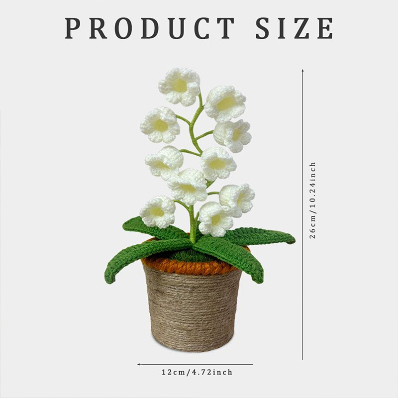 Personalized Crochet Handmade Lily Potted Plant Light Lamp Lilies of the Valley Finished Flower Desk Decoration Valentine's Day Gift For Her