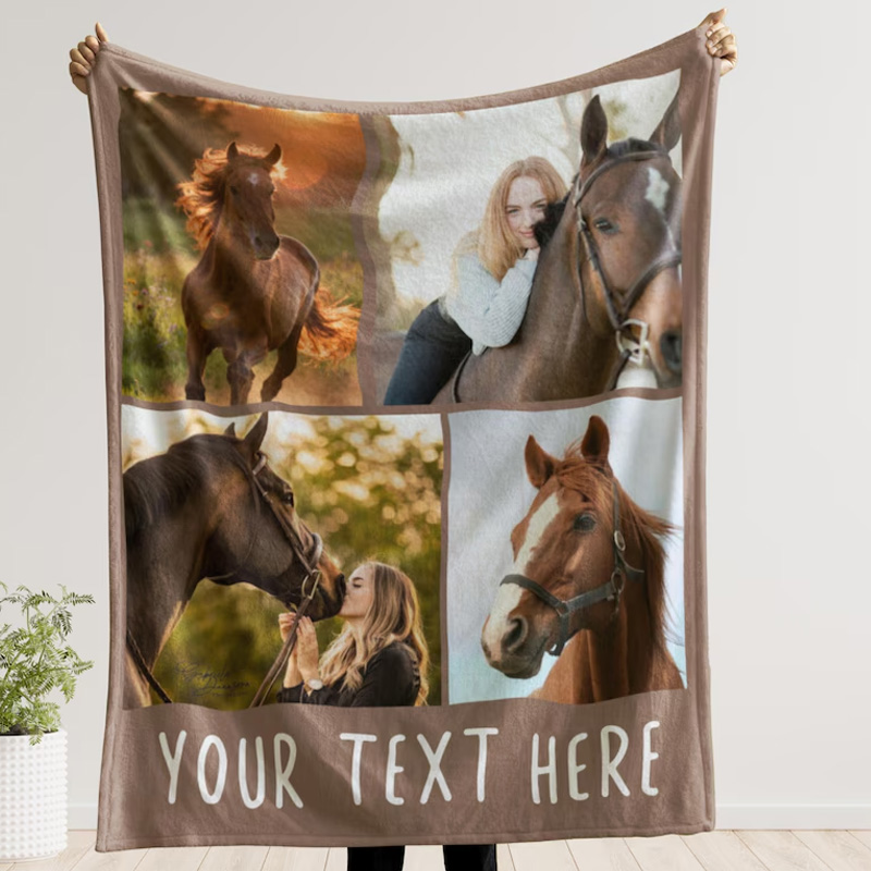 Personalized Blanket Horse Memorial Photo Blanket In Memory Of Horse Gift Throw Blanket for Riding Lovers Equestrian Lovers
