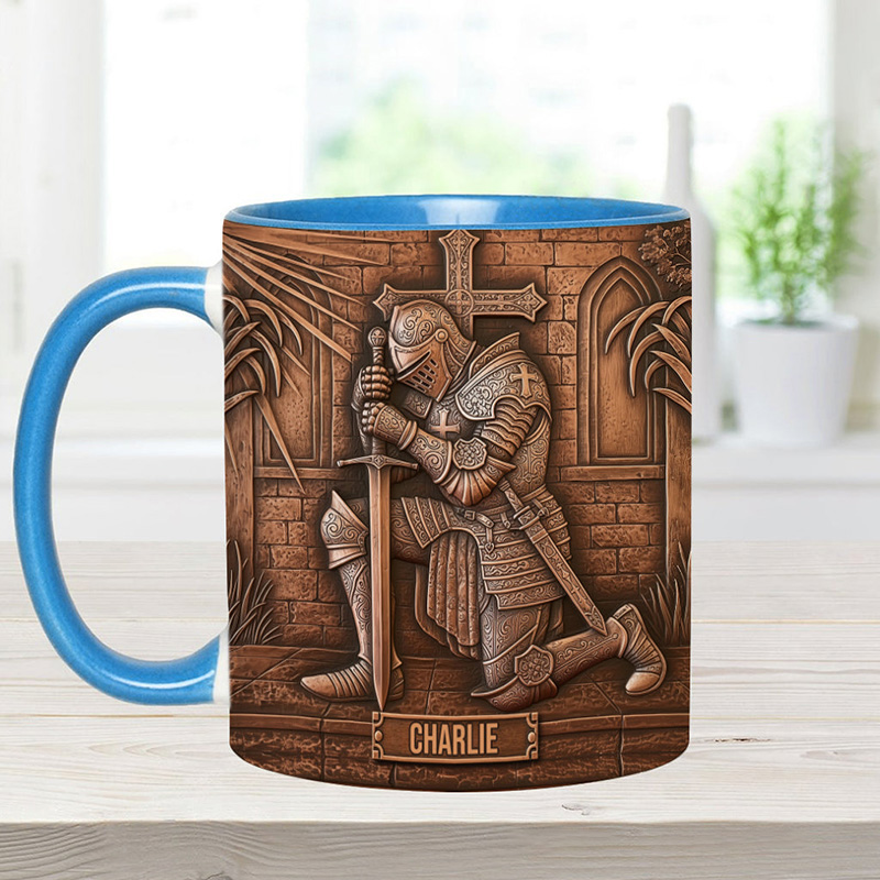 Personalized Knight Of God Ceramic Mug with Custom Name Religious Inspirational Gift Christian Gift for Men
