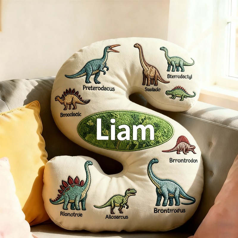 Personalized Dinosaur World Initials with Name Graphic 3D Print Pillow Christmas Gift for Kids Birthday Gifts