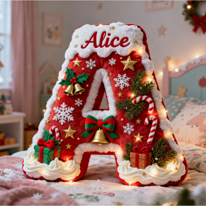 Personalized Christmas Themed Initial Name Graphic 3D Print  Pillow with Name Christmas Gift for Kids