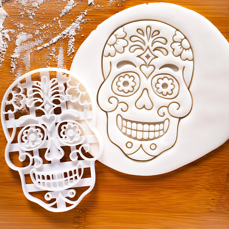 Personalized Floral Skull Cookie Cutter – Flower Pattern Shape for Day of the Dead Gothic  Halloween Baking
