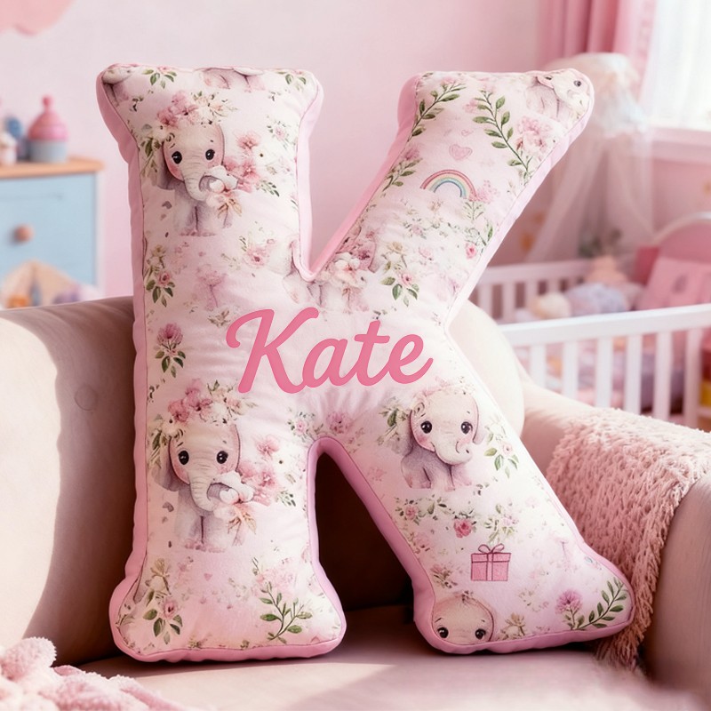 Personalized Watercolor Pink Elephant with Name Graphic 3D Print Pillow Christmas Gift for Kids Birthday Gift