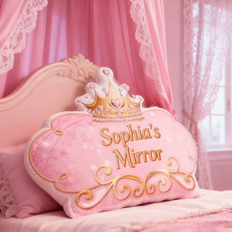 Personalized Pink Princess Mirror with Name Graphic 3D Print Pillow Christmas Gift for Kids 
