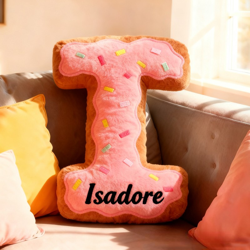 Personalized Cute Donuts Initial Graphic 3D Print Pillow with Name Christmas Gift for Kids