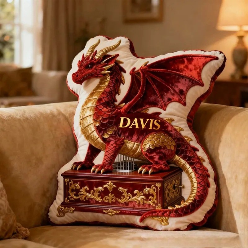 Personalized Red Dinosaur with Name Graphic 3D Print Pillow Christmas Gift for Kids Birthday Gift