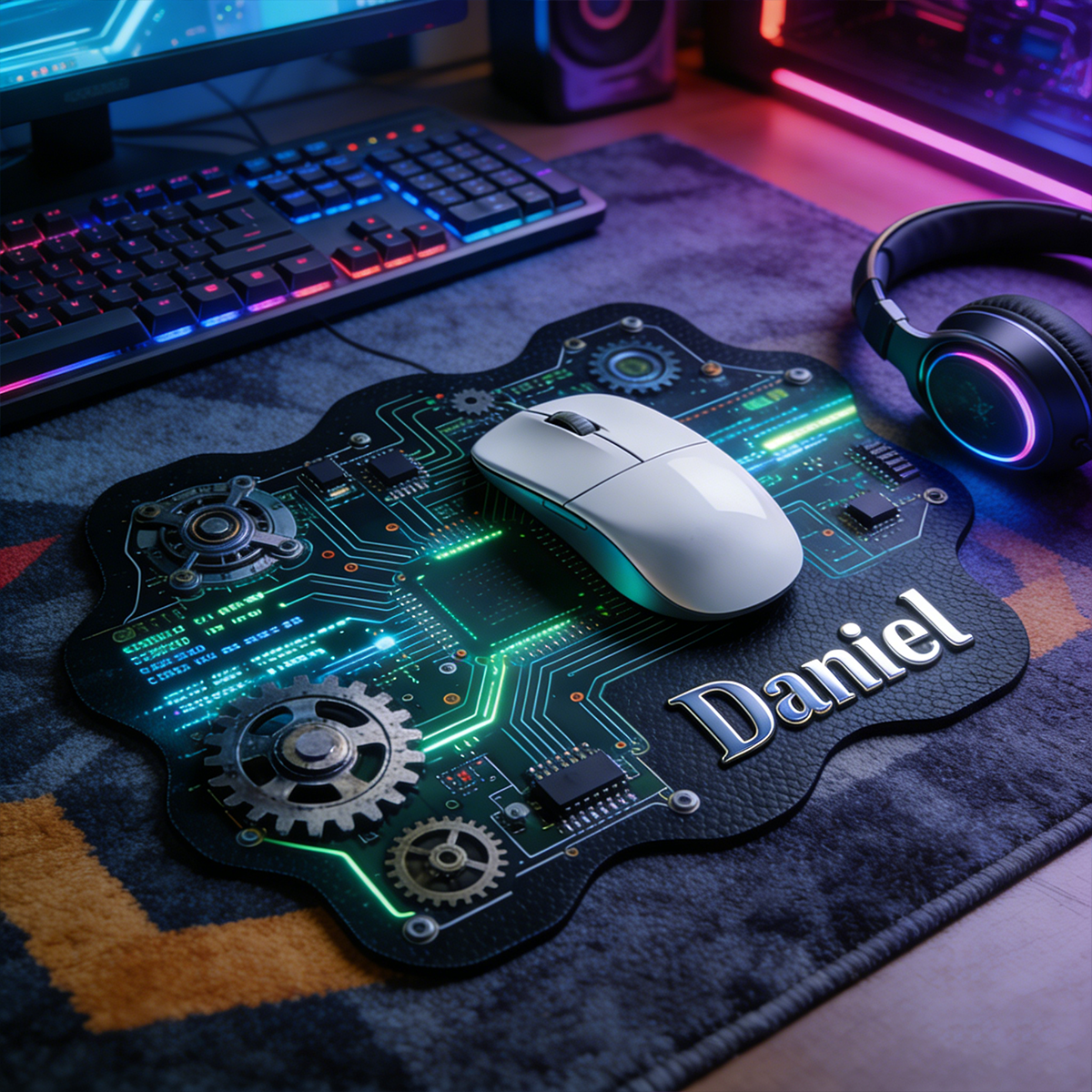 Personalized Custom Steampunk Circuit Board Mouse Pad Personalized Irregular Tech Desk Mat Cyberpunk Gamer Accessory with Gear