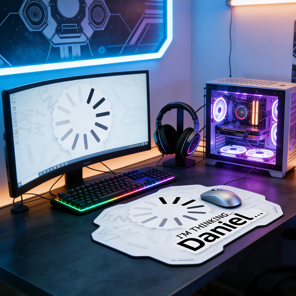 Personalized Custom "I'm Thinking..." Loading Spiral Mouse Pad Personalized Tech Humor Irregular Desk Mat Geeky Gamer Accessory