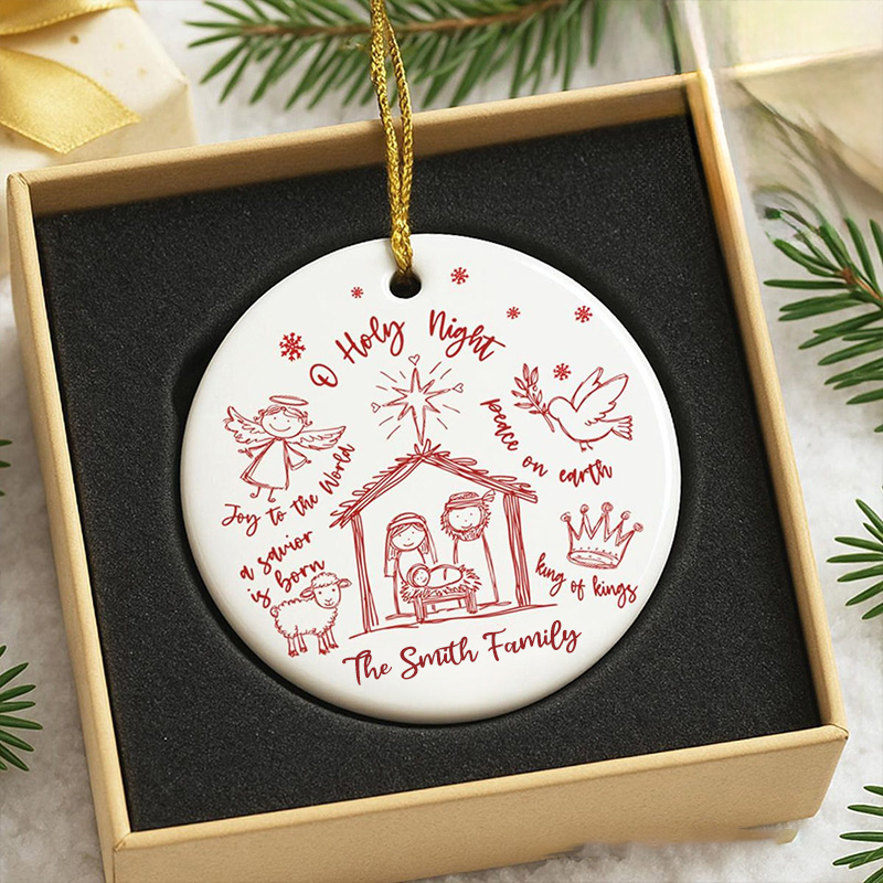 Personalized Nativity Scene Holy Night Christmas Ornament with Custom Family Name Christian Ornament Religious Gift Christmas Gift
