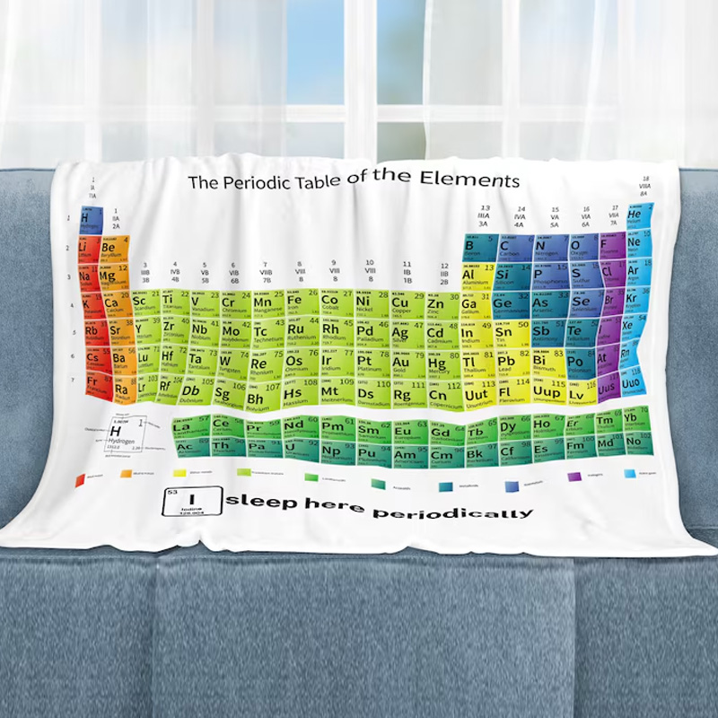 Personalized Periodic Table of Elements Throw Blanket for Nerdy Geek Lover