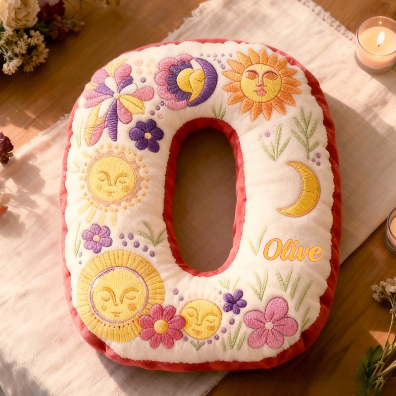 Personalized Cute Floral Letters Initials with Name Graphic 3D Print Pillow Christmas Gift for Kids 