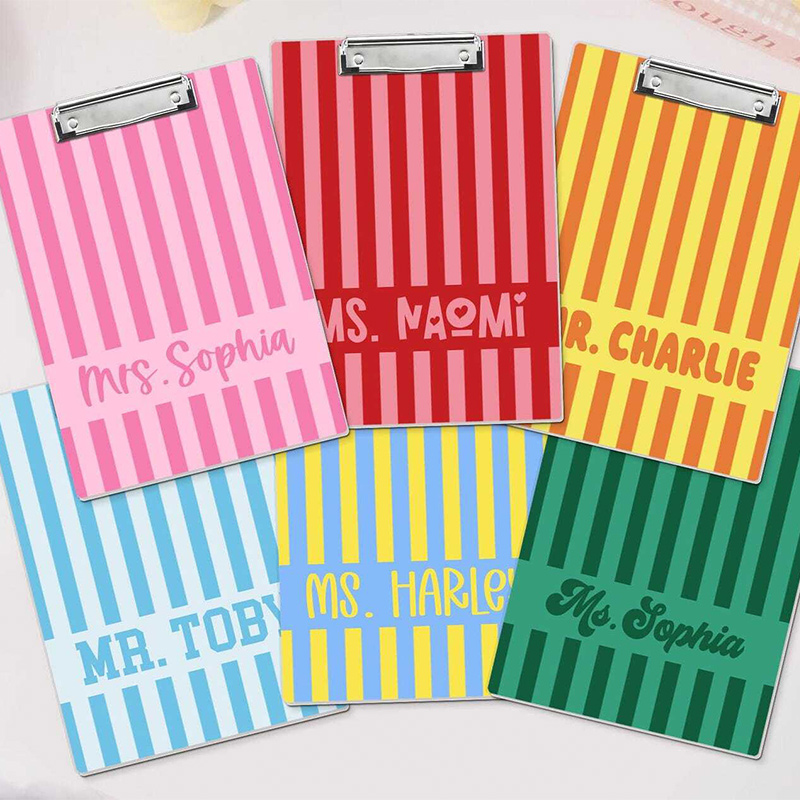 Personalized Teacher Clipboard Custom Name Vertical Stripe Clipboard Cute Classroom Gift Appreciation Gifts