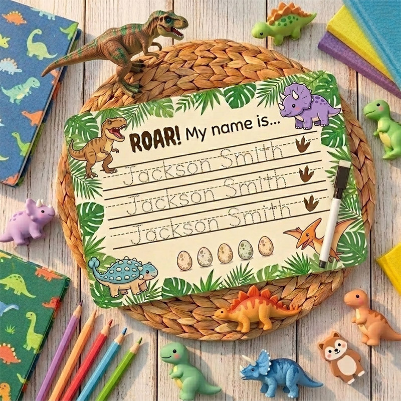 Personalized Dinosaur Name Tracing Board Custom Handwriting Practice for Kids Back to School Birthday Gift