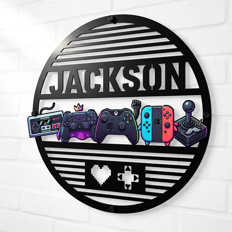 Personalized Gamer Metal Name Sign Custom Kids Gaming Room Wall Decor