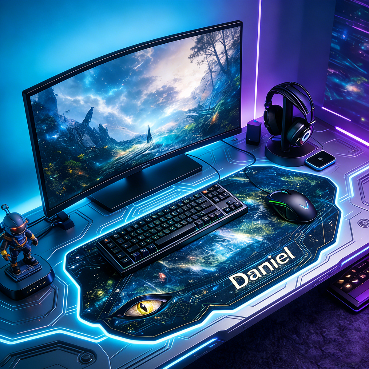 Personalized Custom Cosmic Dragon Eye Extended Mouse Pad Personalized Irregular Galaxy Desk Mat Sci-Fi Fantasy Gamer Accessory